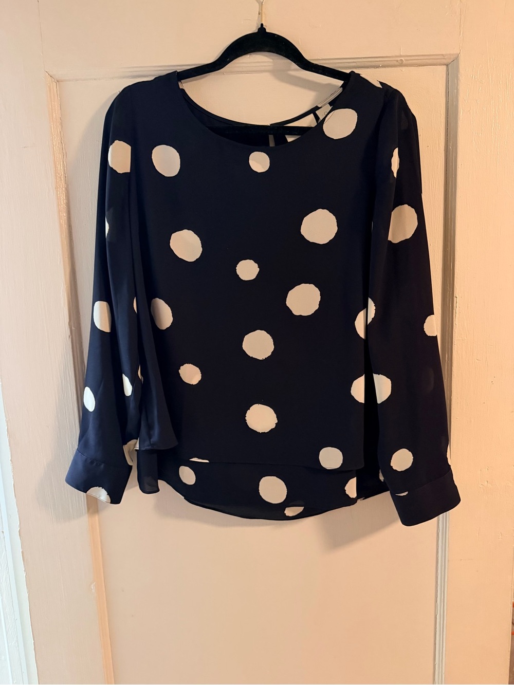 Chico’s Navy & White Polka Dot Long Sleeve Blouse | Size 0 (Small)